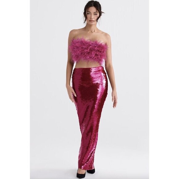 HOUSE OF CB Alexis Sequin Maxi Skirt in Hot Pink Size Large+ - Picture 1 of 13